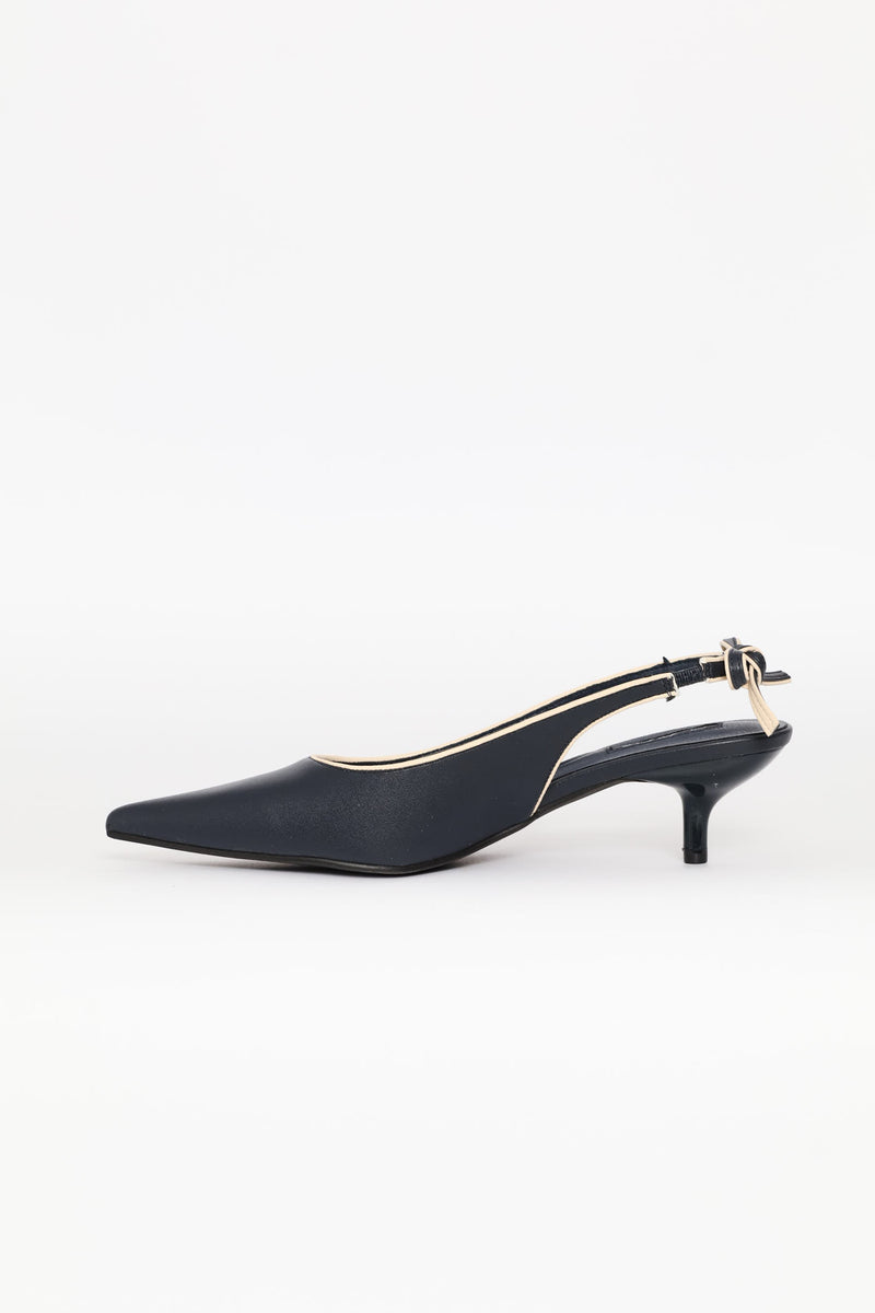 Contrast Piping Slingback Heel - Navy
