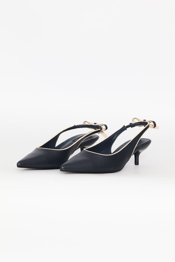 Contrast Piping Slingback Heel - Navy