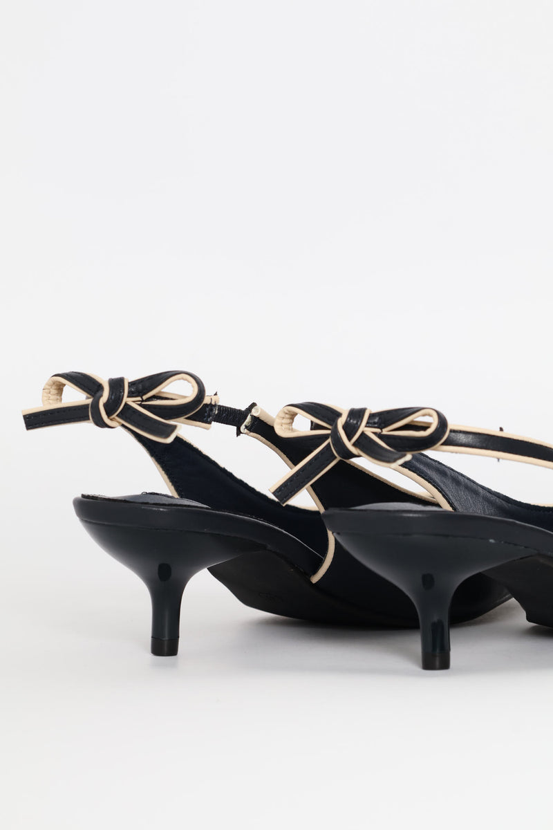 Contrast Piping Slingback Heel - Navy