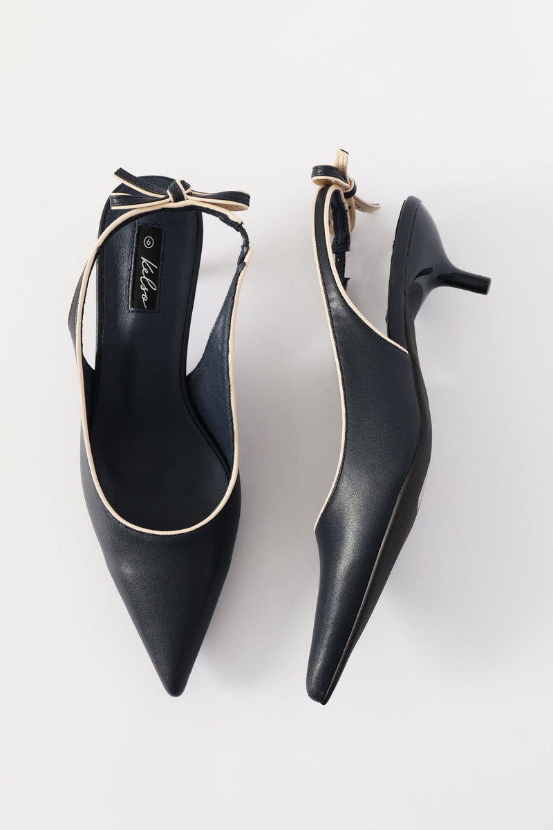 Contrast Piping Slingback Heel - Navy