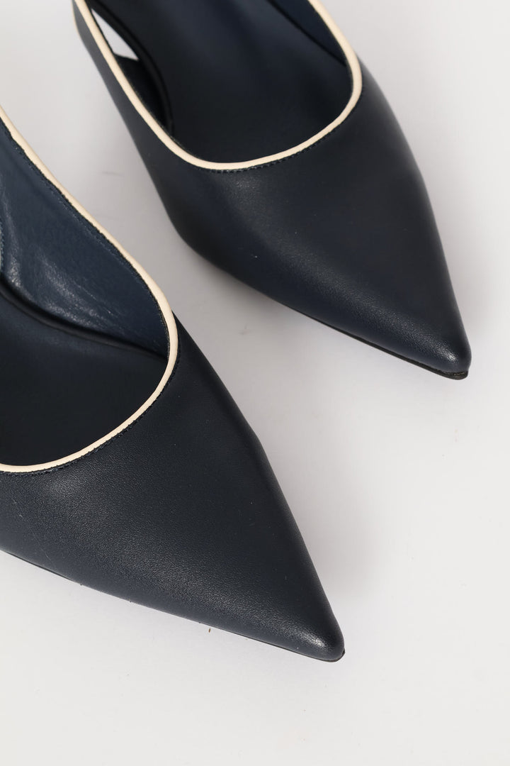 Contrast Piping Slingback Heel - Navy