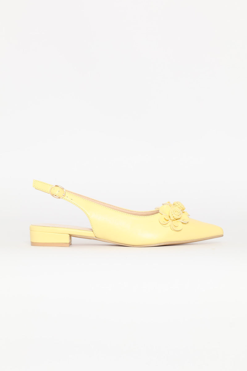 Pointy Croc Flower Slingback - Light Yellow