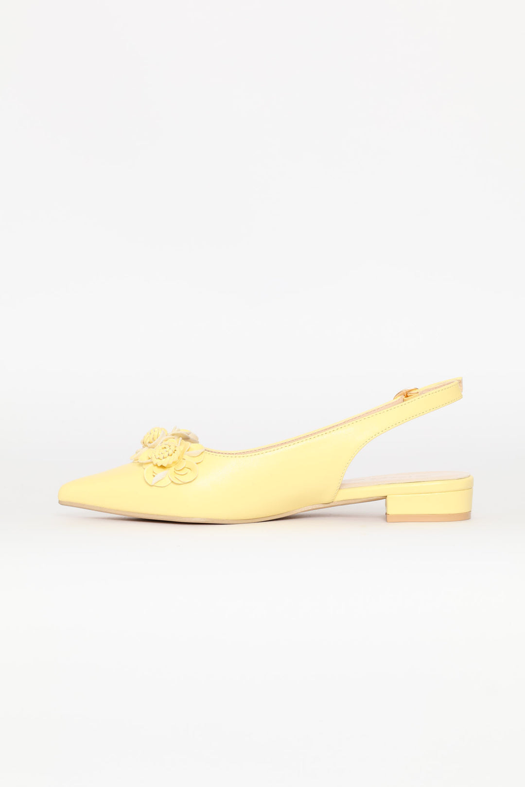 Pointy Croc Flower Slingback - Light Yellow
