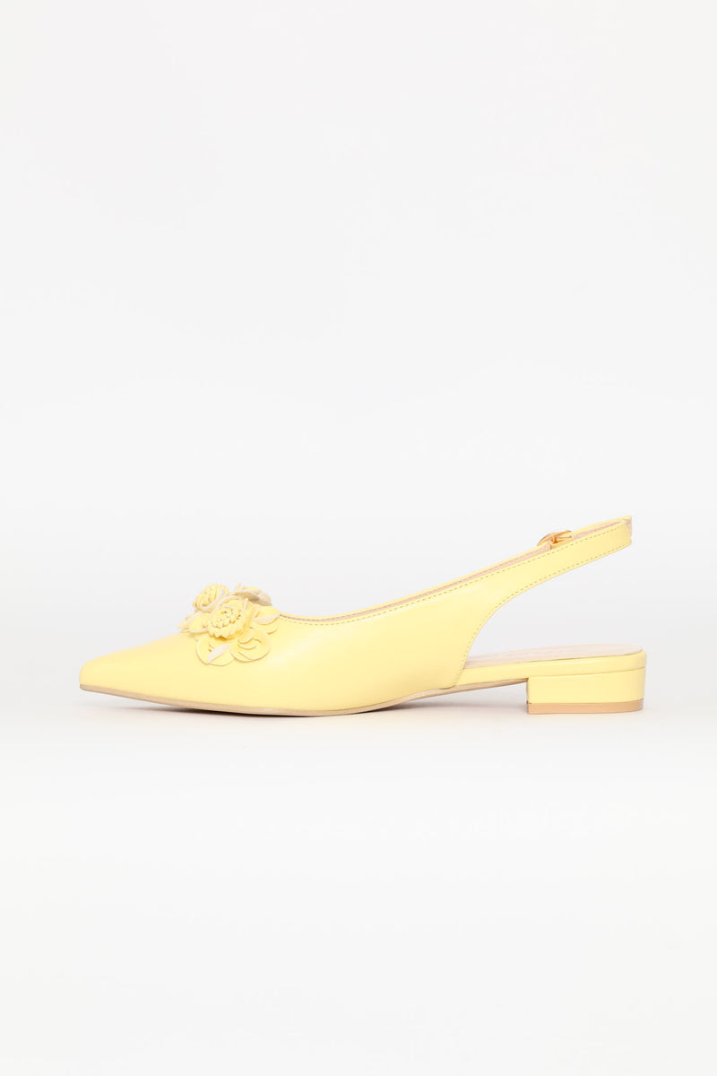 Pointy Croc Flower Slingback - Light Yellow