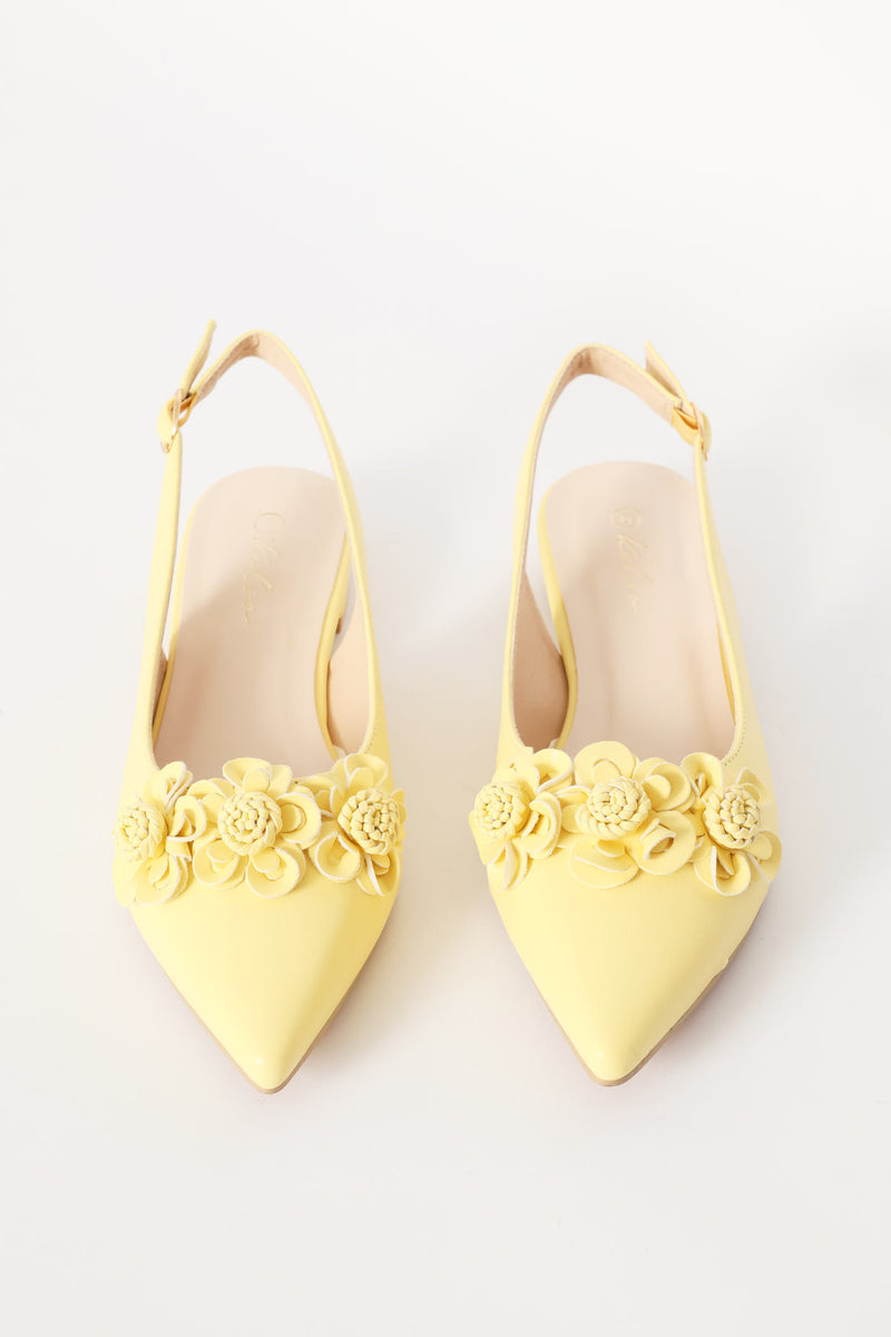 Pointy Croc Flower Slingback - Light Yellow