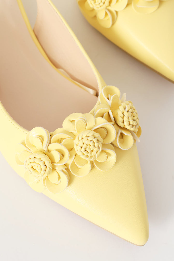 Pointy Croc Flower Slingback - Light Yellow