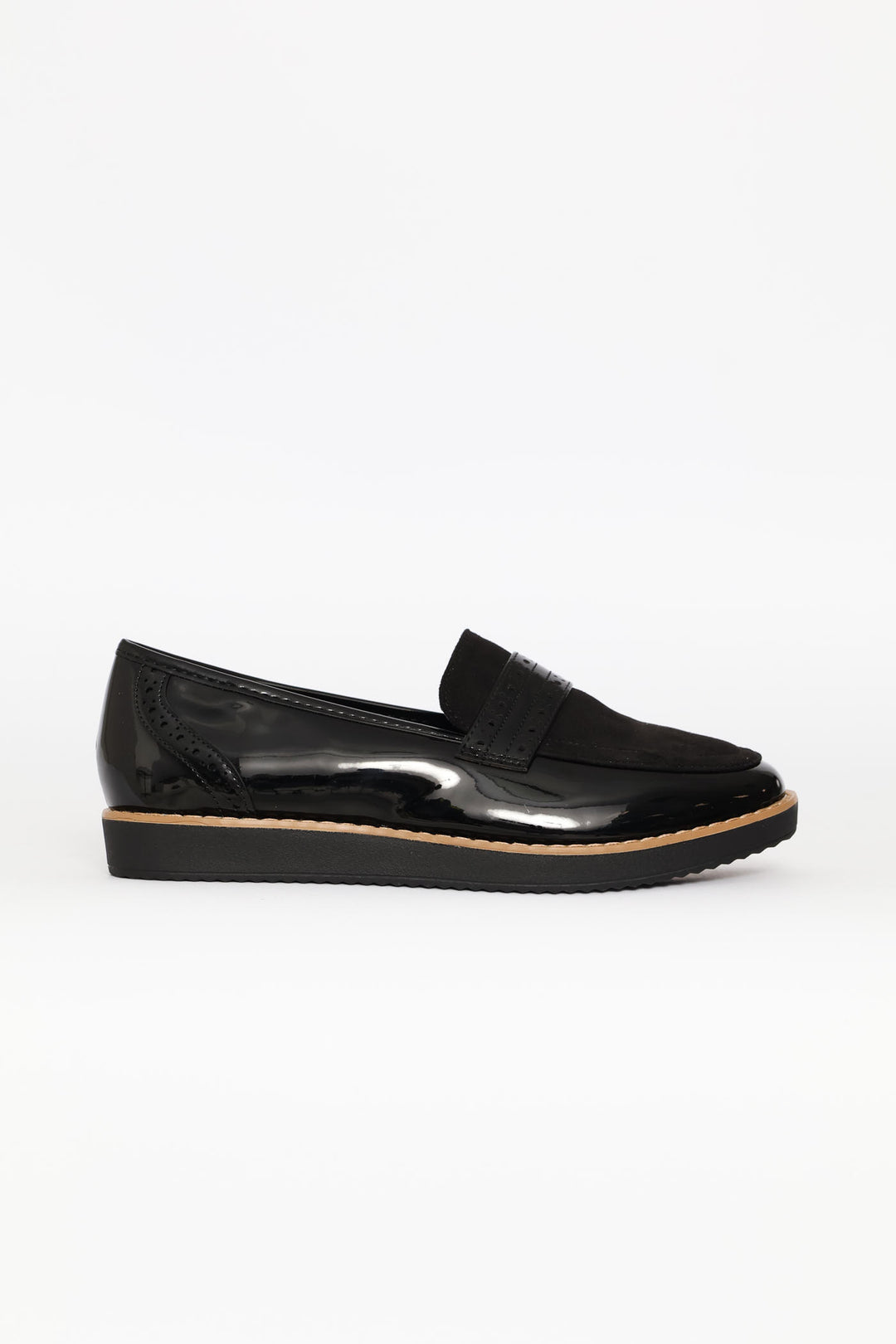 Multi-Fabric Loafer With Punch Hole Detail - Black