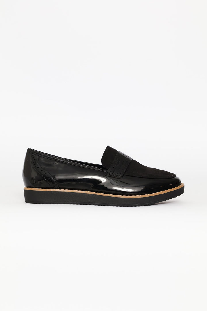 Multi-Fabric Loafer With Punch Hole Detail - Black