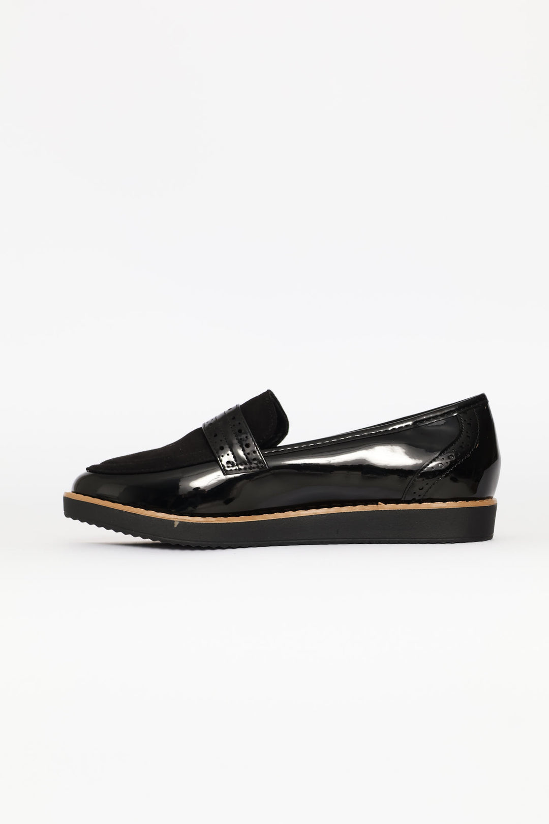 Multi-Fabric Loafer With Punch Hole Detail - Black