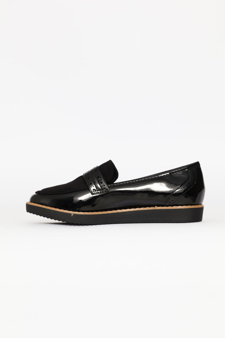 Multi-Fabric Loafer With Punch Hole Detail - Black