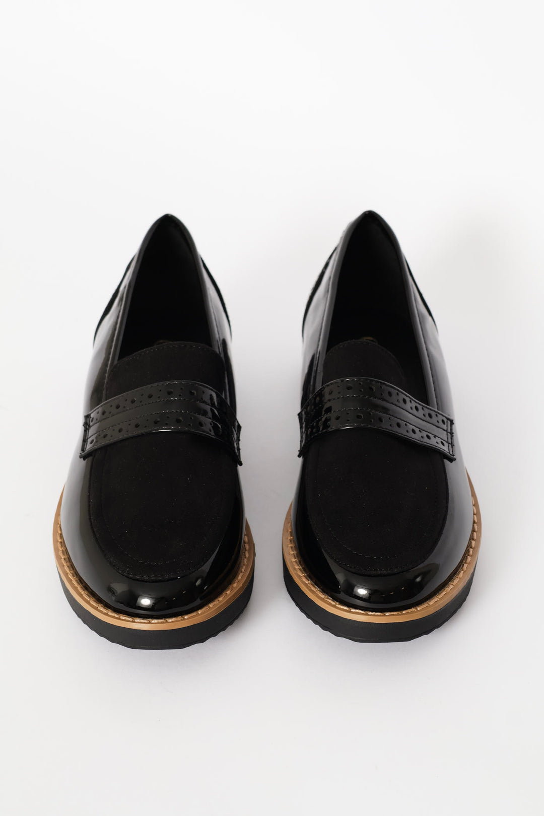 Multi-Fabric Loafer With Punch Hole Detail - Black