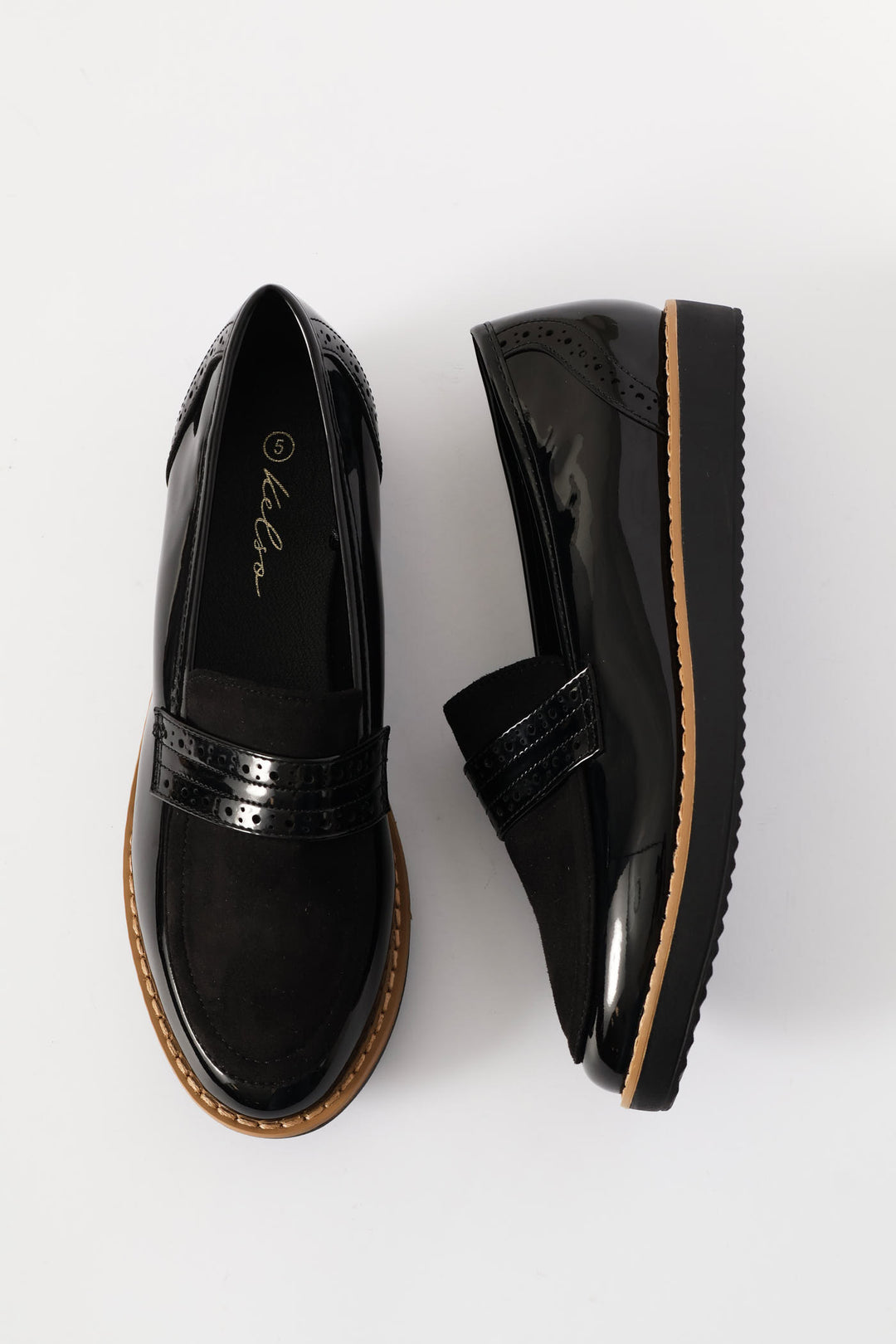 Multi-Fabric Loafer With Punch Hole Detail - Black
