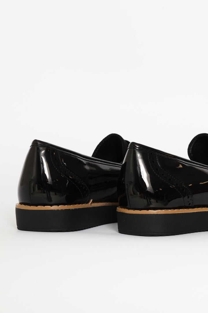 Multi-Fabric Loafer With Punch Hole Detail - Black