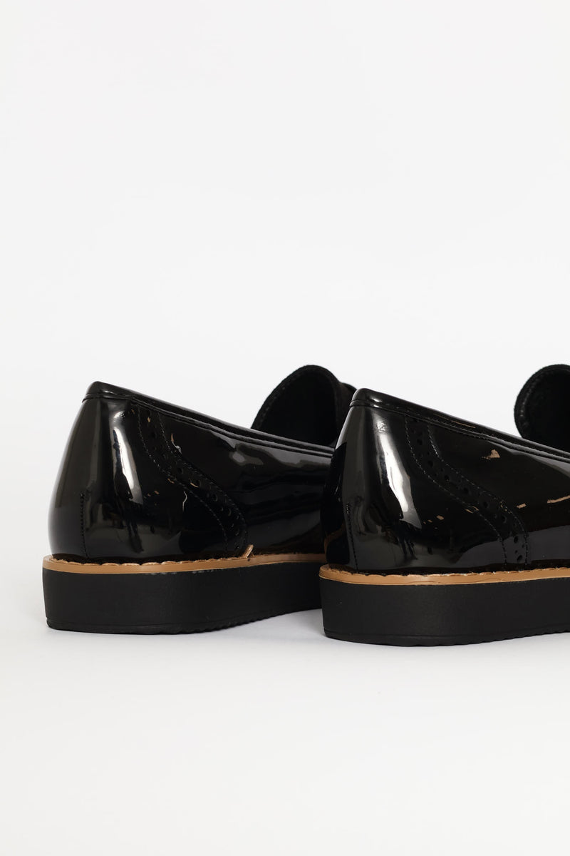 Multi-Fabric Loafer With Punch Hole Detail - Black