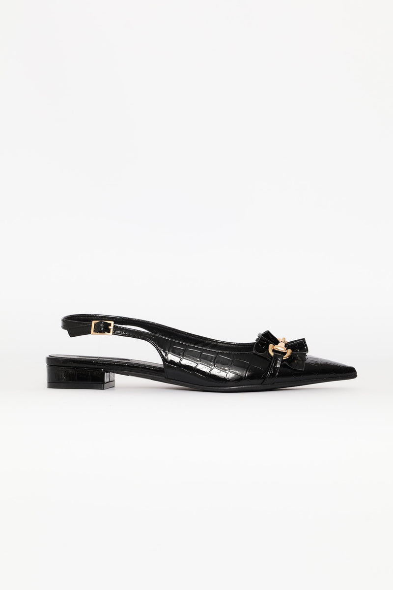 Frill & Metal Trim Slingback - Black