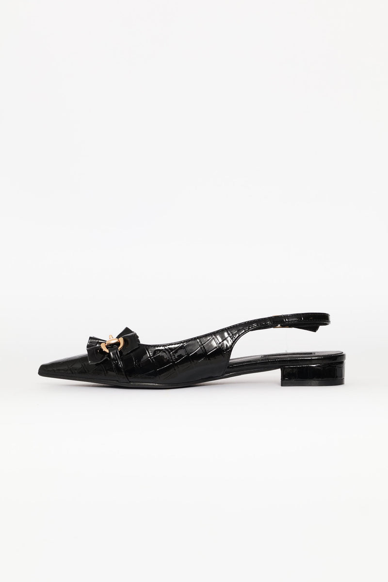 Frill & Metal Trim Slingback - Black