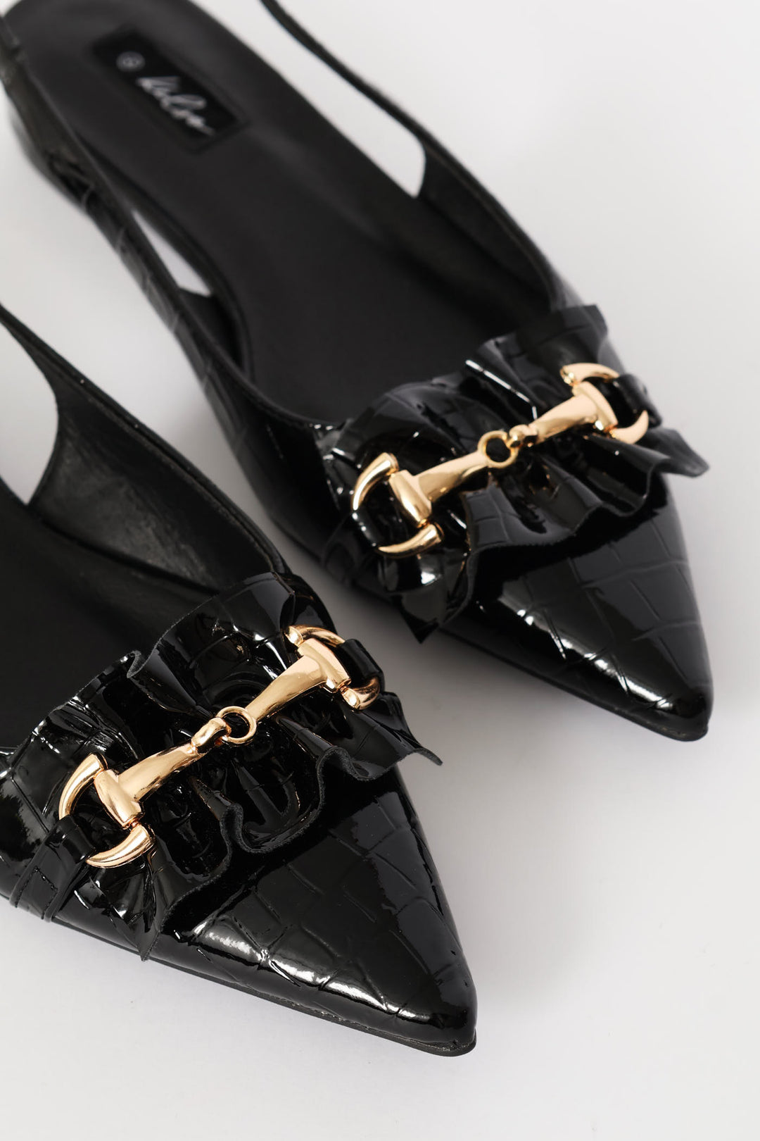 Frill & Metal Trim Slingback - Black