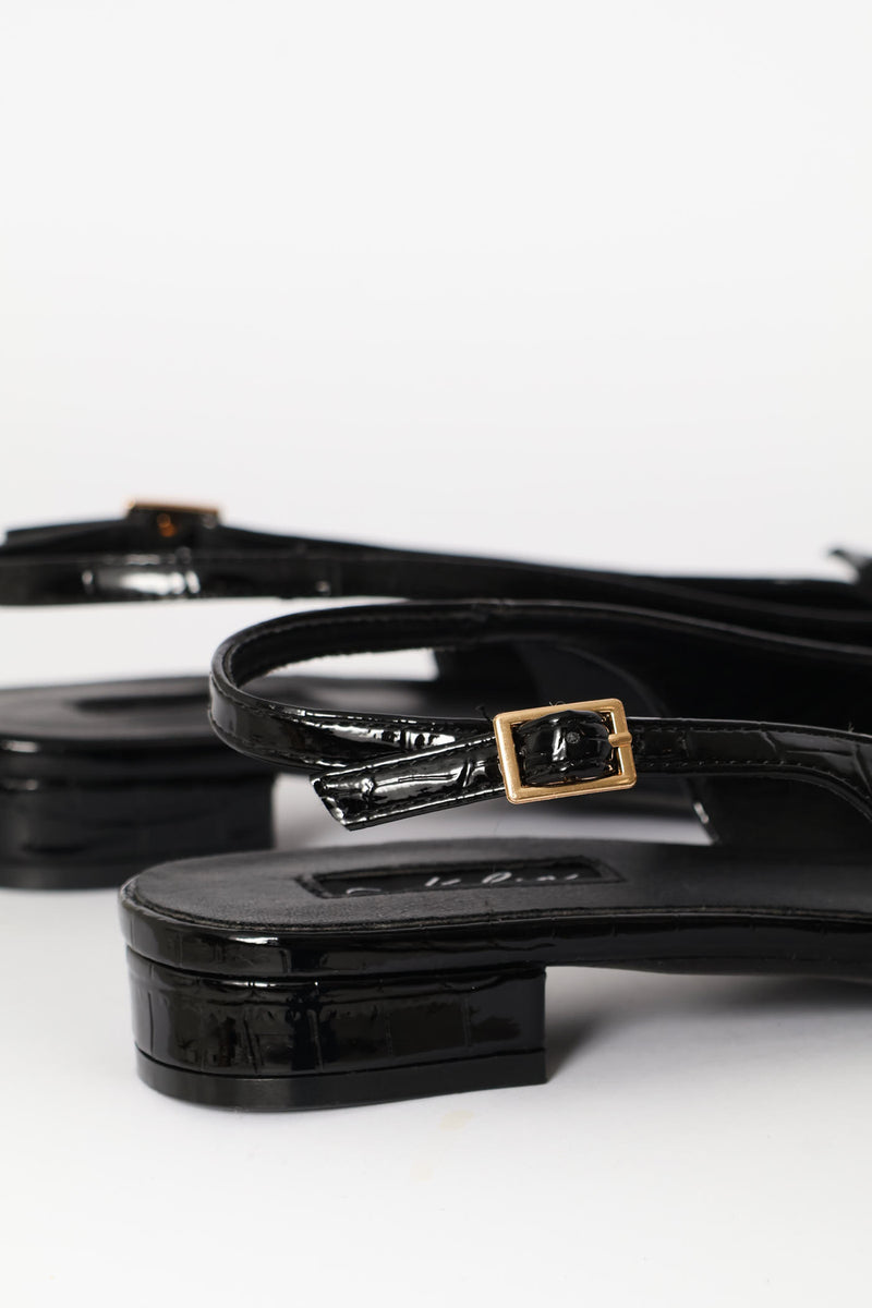 Frill & Metal Trim Slingback - Black