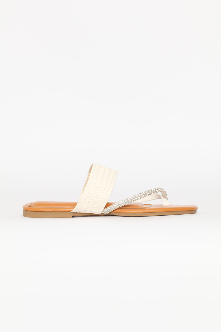 Diamante Strap Toe Post Sandal - White