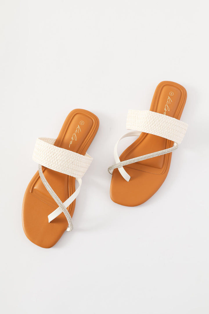 Diamante Strap Toe Post Sandal - White