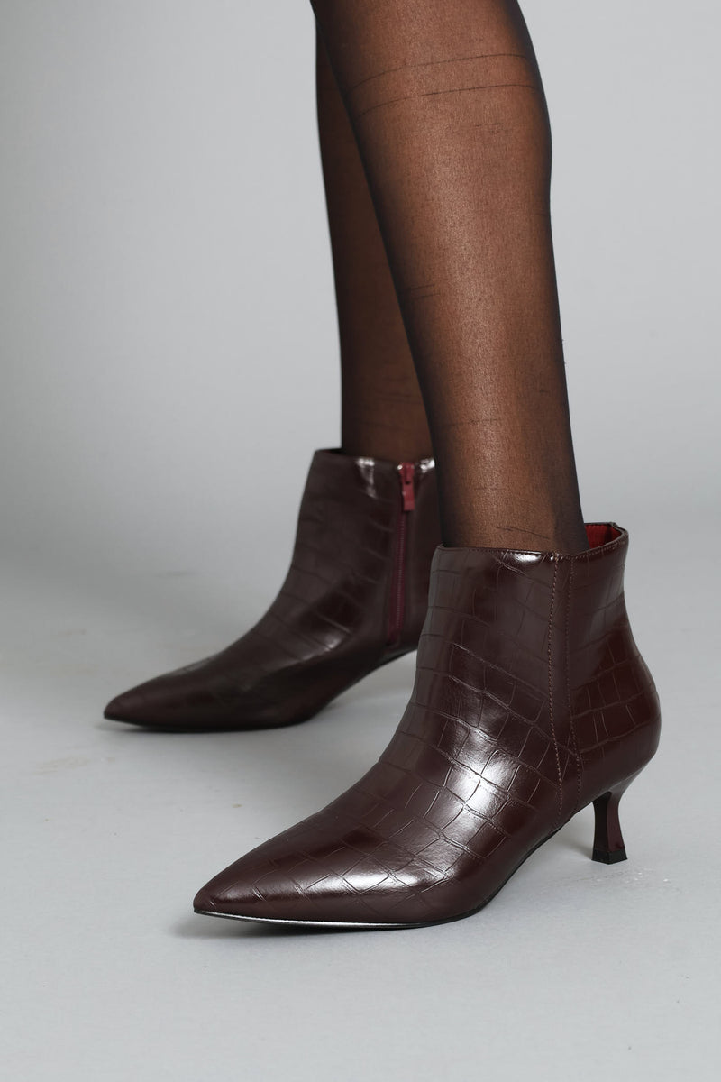 Croc Ankle Boot - Burgundy