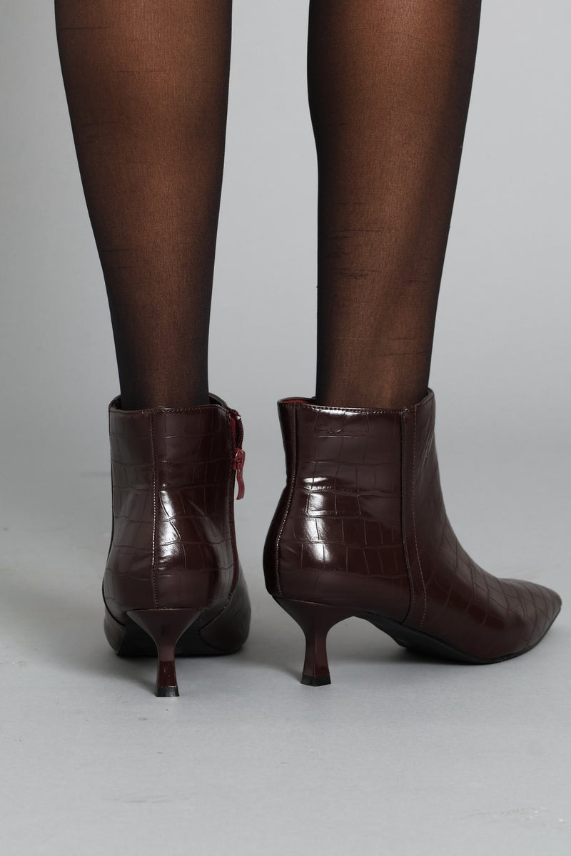 Croc Ankle Boot - Burgundy