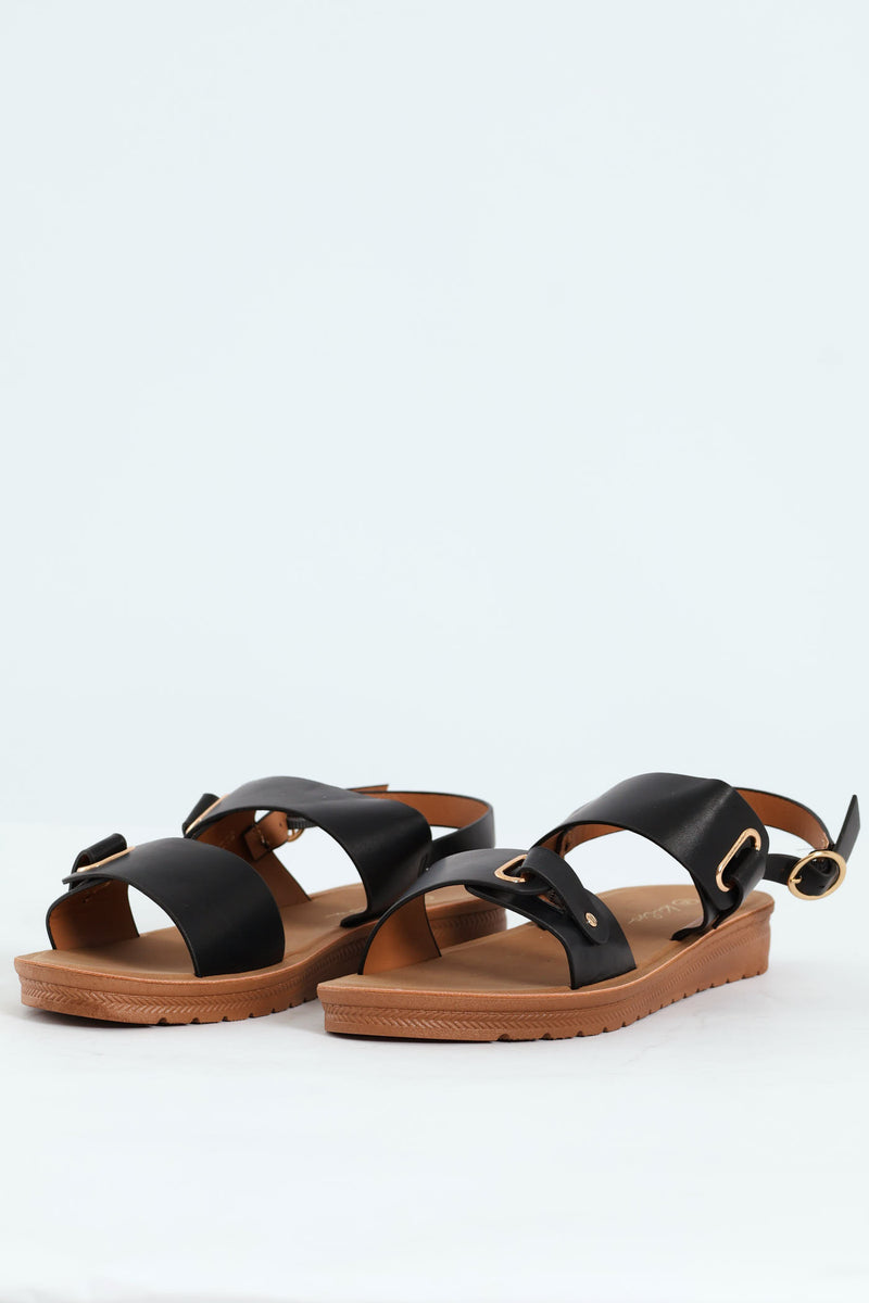 Double Band Slingback Sandal On Comfort Outsole - Black