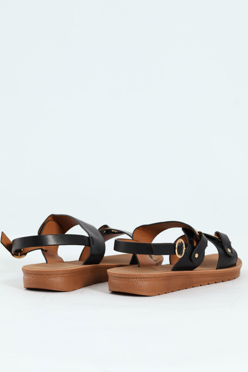 Double Band Slingback Sandal On Comfort Outsole - Black