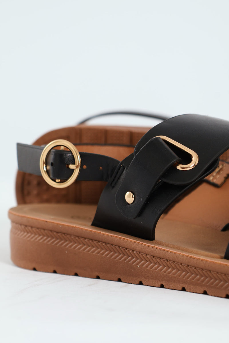 Double Band Slingback Sandal On Comfort Outsole - Black