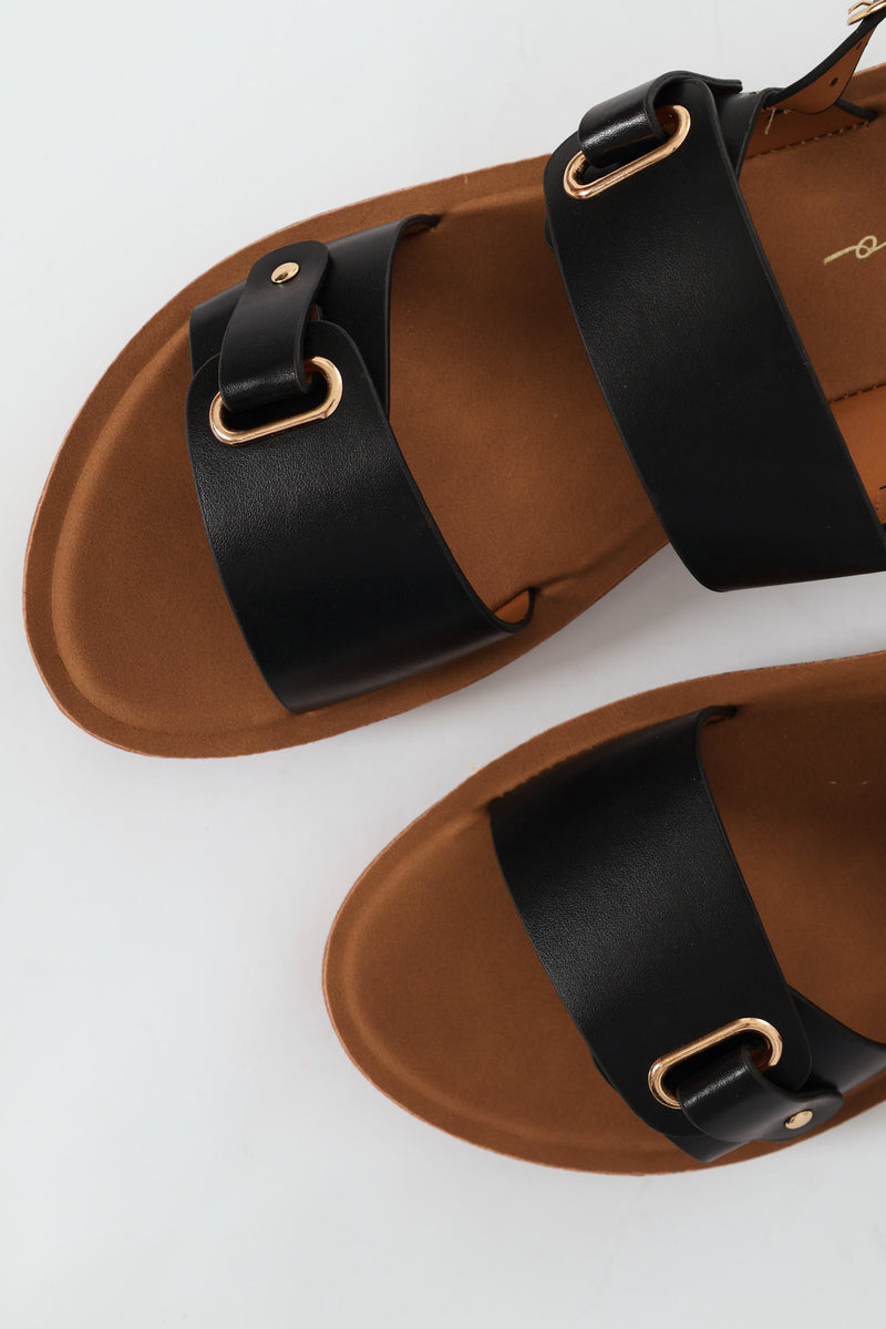 Double Band Slingback Sandal On Comfort Outsole - Black