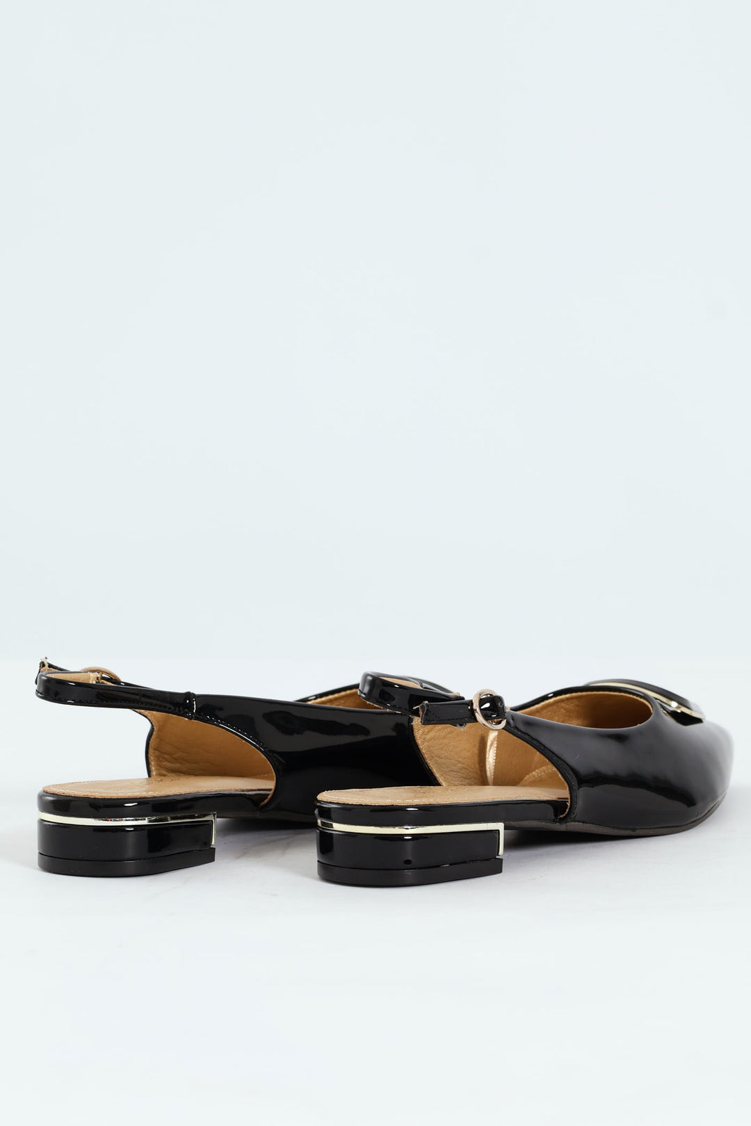 Patent Slingback Trim Low Block Mule Heel - Black