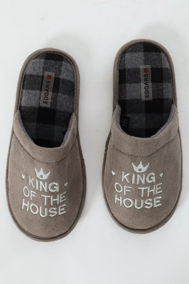 King Of The House Slogan Slipper - Grey