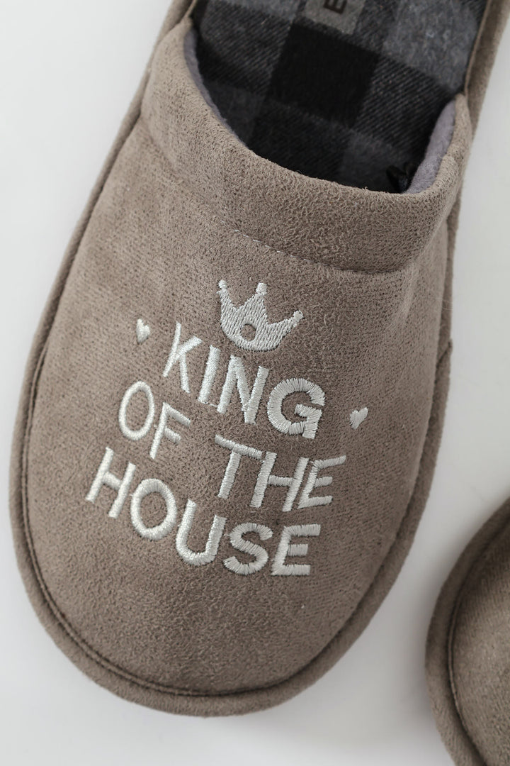 King Of The House Slogan Slipper - Grey
