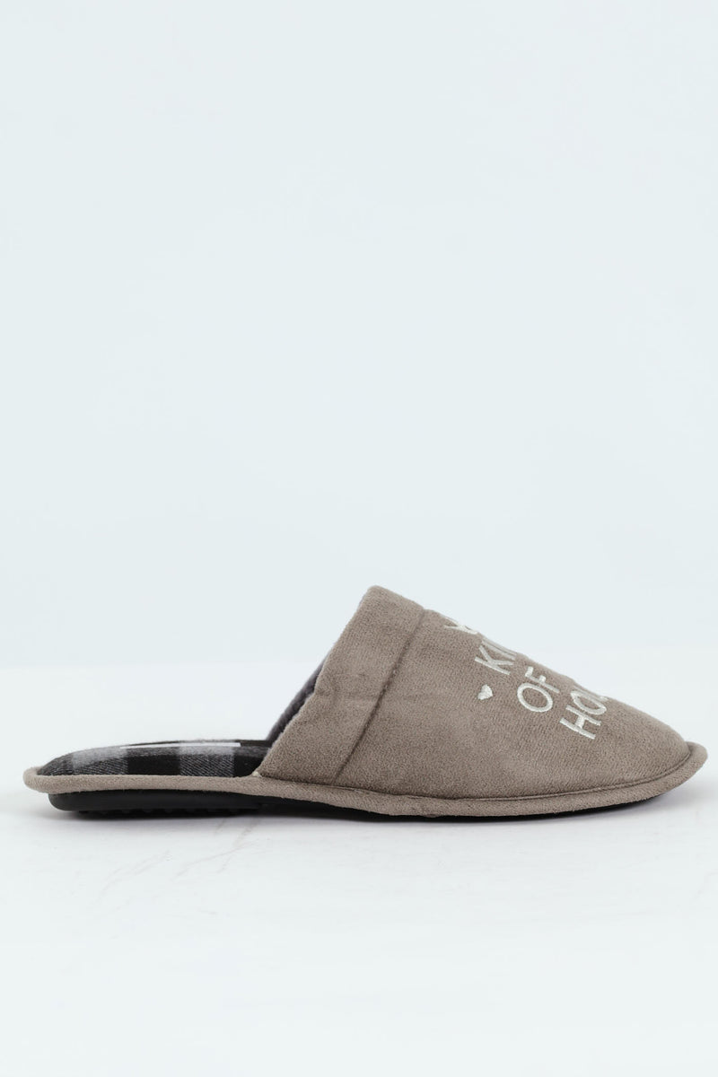 King Of The House Slogan Slipper - Grey