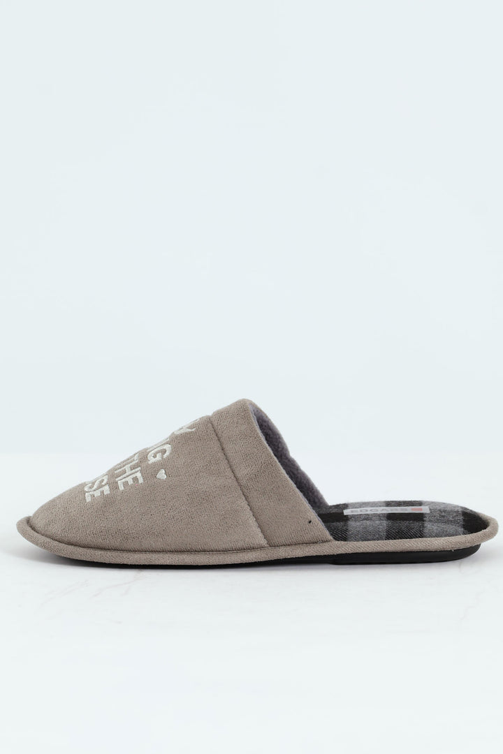 King Of The House Slogan Slipper - Grey