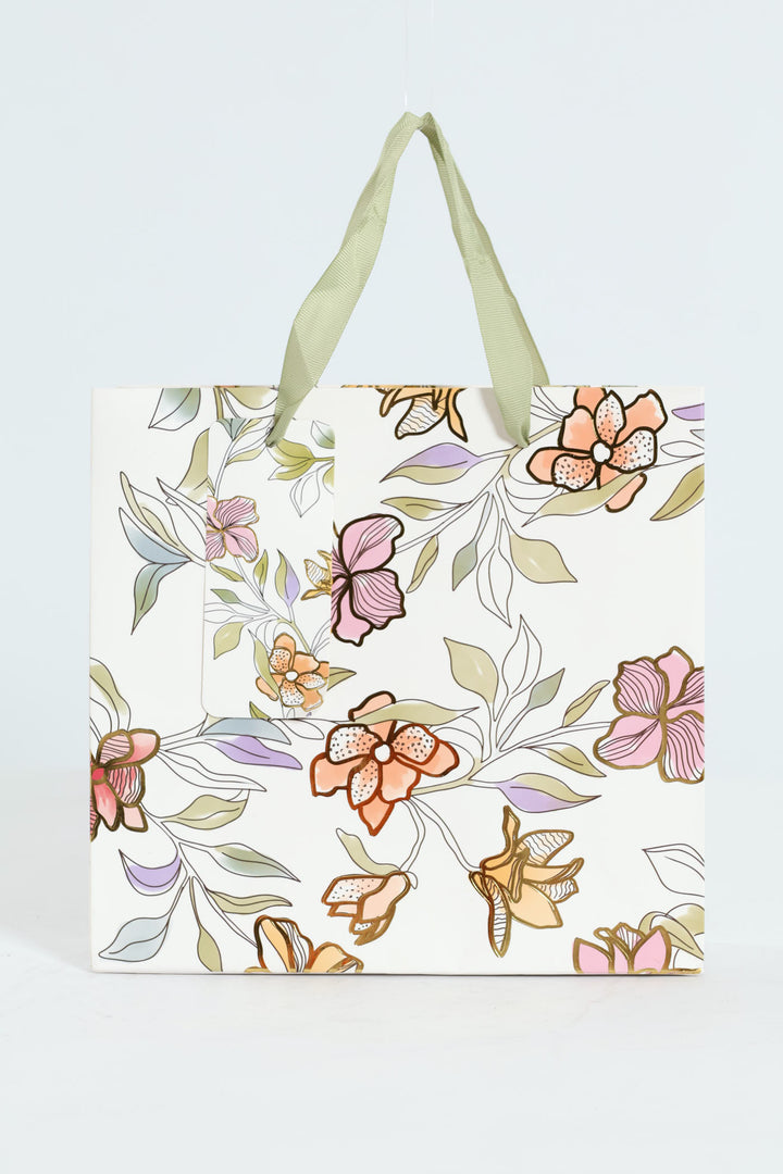 Small Foliage Foil Print Gift Bag - White