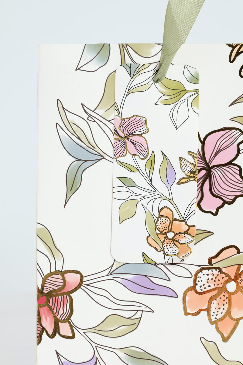Small Foliage Foil Print Gift Bag - White