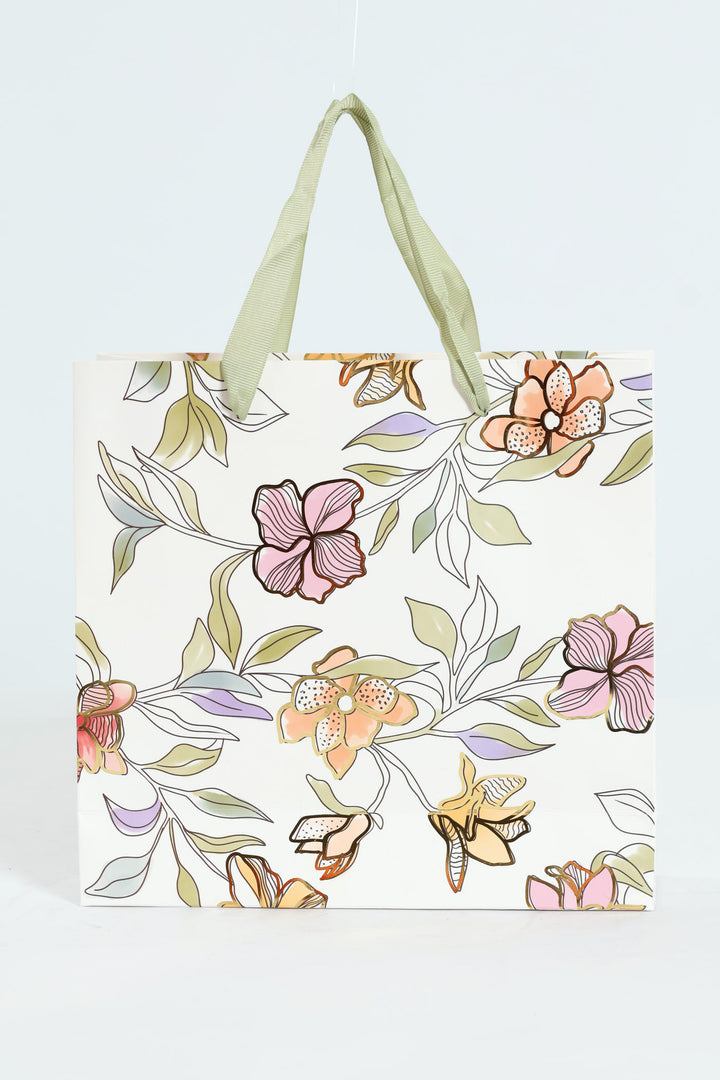 Small Foliage Foil Print Gift Bag - White