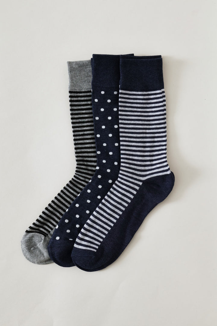 3 Pack Fashion Anklet Socks - Grey/Blue