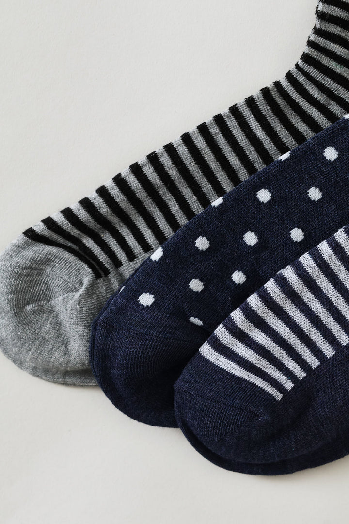 3 Pack Fashion Anklet Socks - Grey/Blue