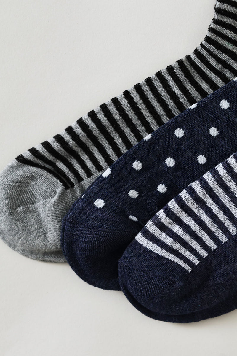 3 Pack Fashion Anklet Socks - Grey/Blue