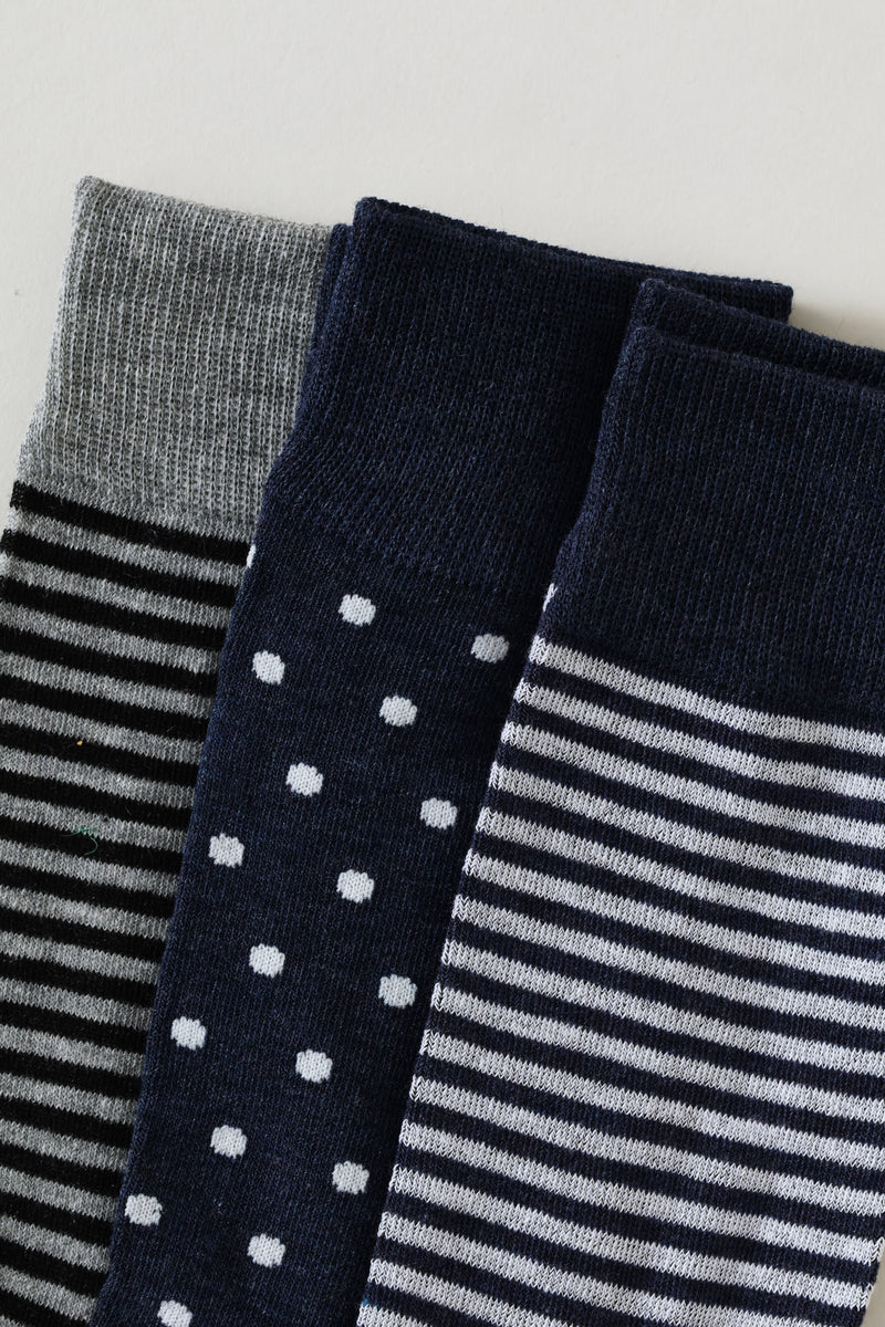 3 Pack Fashion Anklet Socks - Grey/Blue