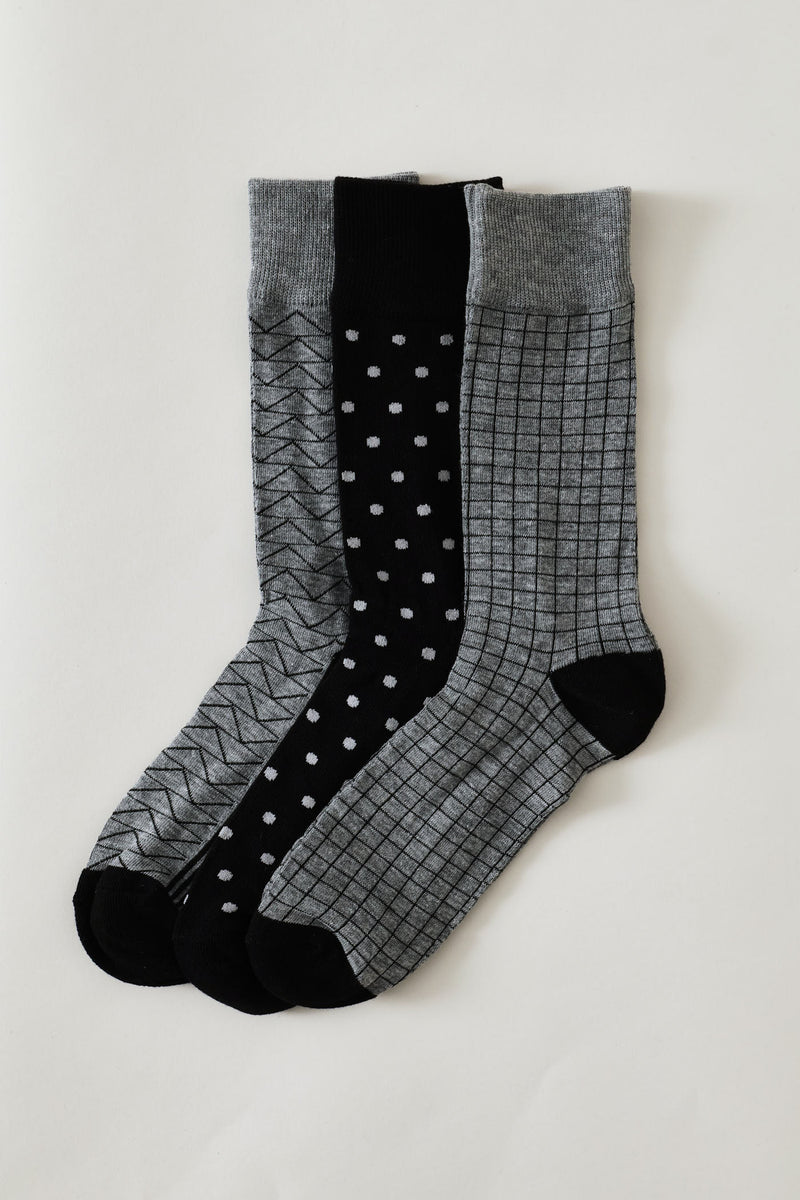 3 Pack Fashion Anklet Socks - Black/Grey