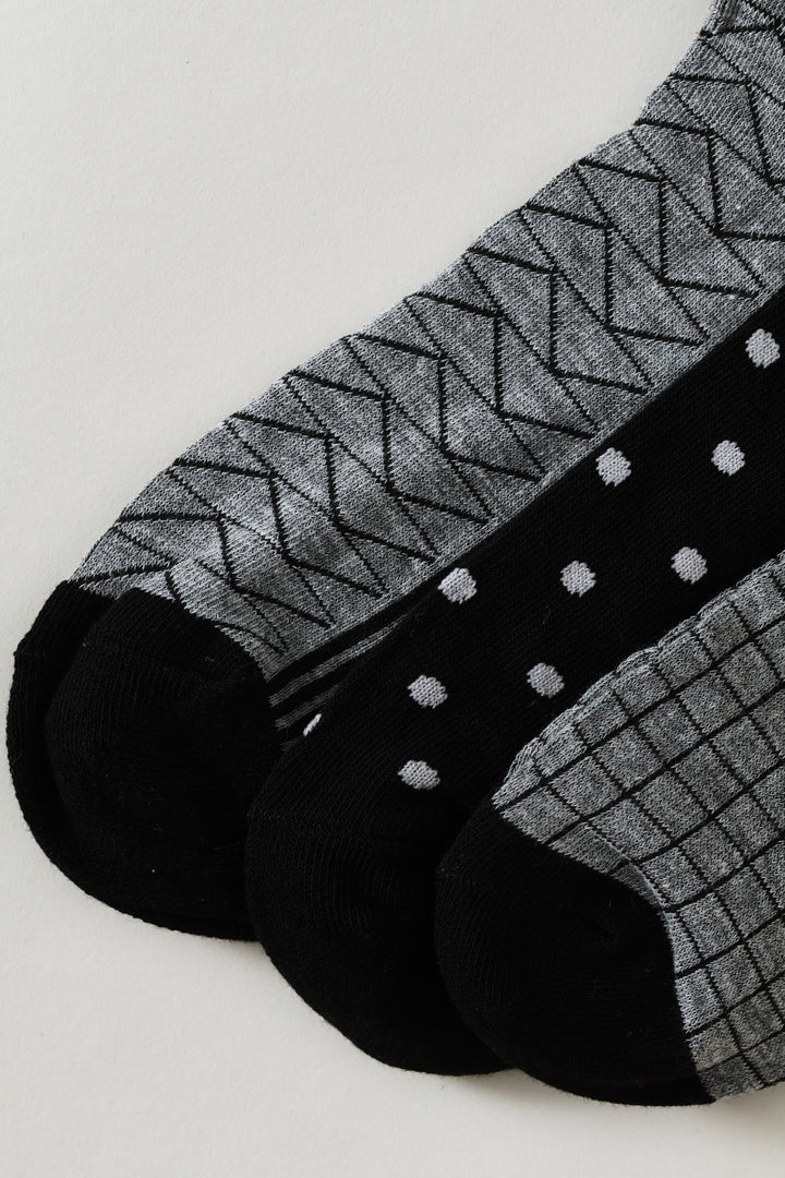3 Pack Fashion Anklet Socks - Black/Grey