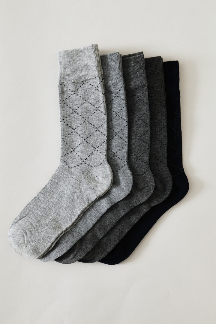 5 Pack Fashion Anklet Socks - Blue/Grey
