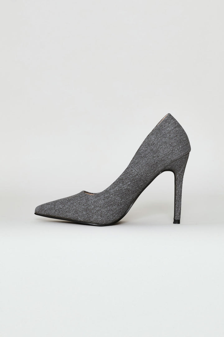 Tweed Pointy Stiletto Heel - Grey