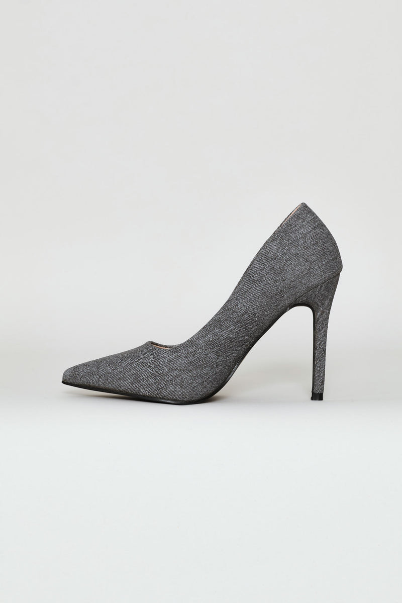 Tweed Pointy Stiletto Heel - Grey