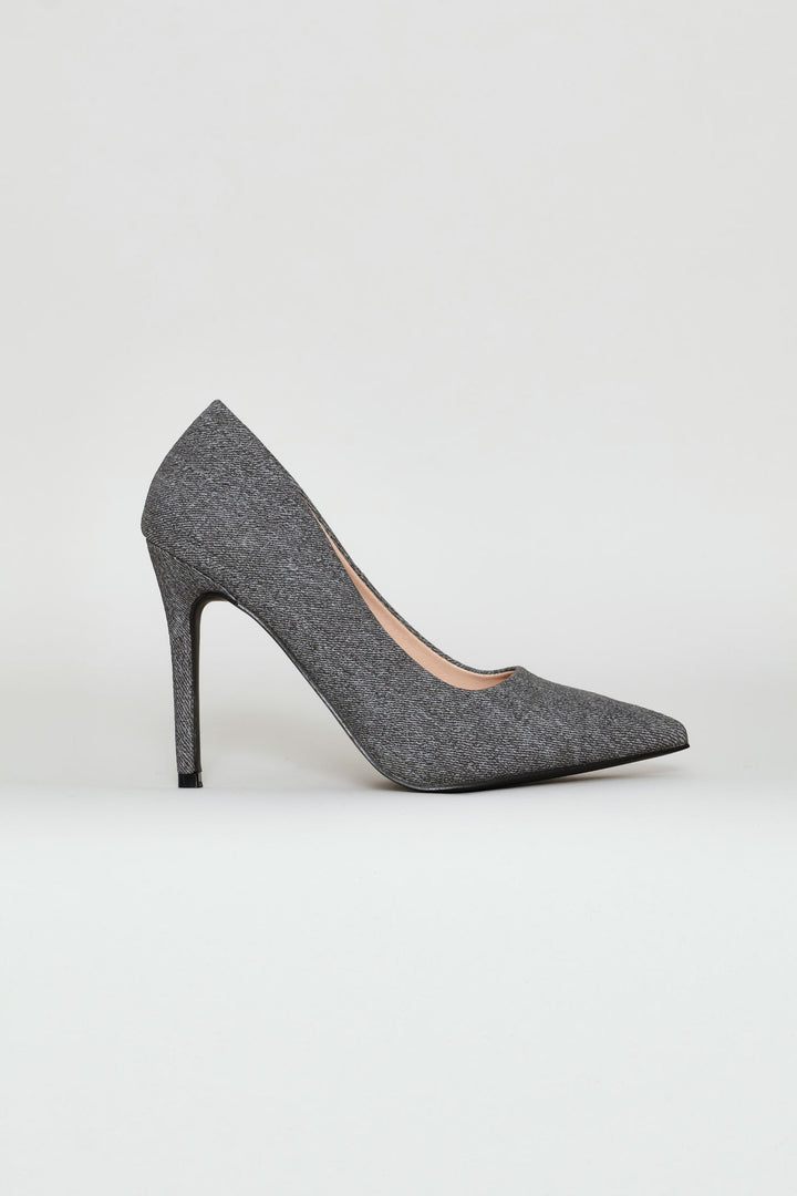 Tweed Pointy Stiletto Heel - Grey