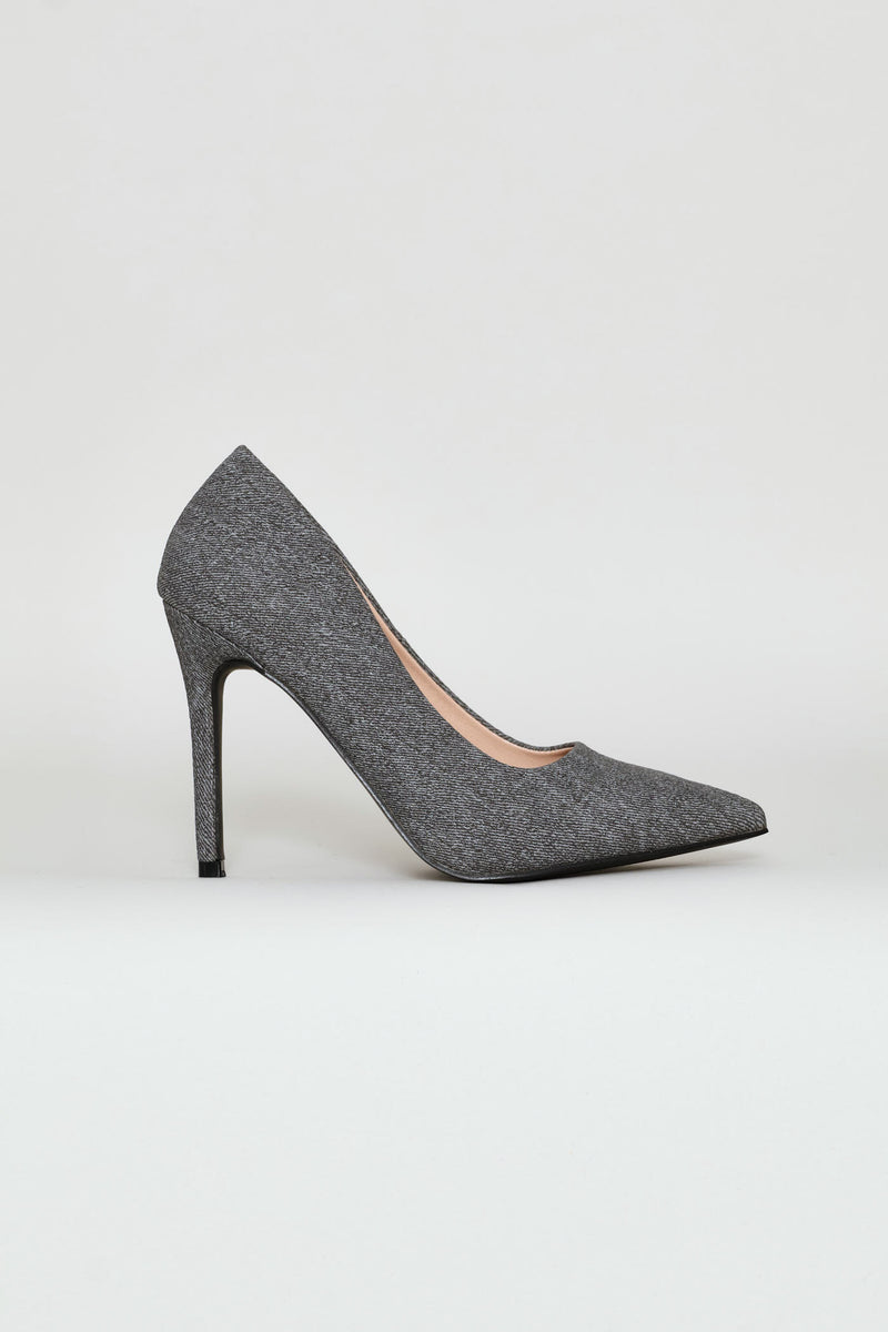 Tweed Pointy Stiletto Heel - Grey