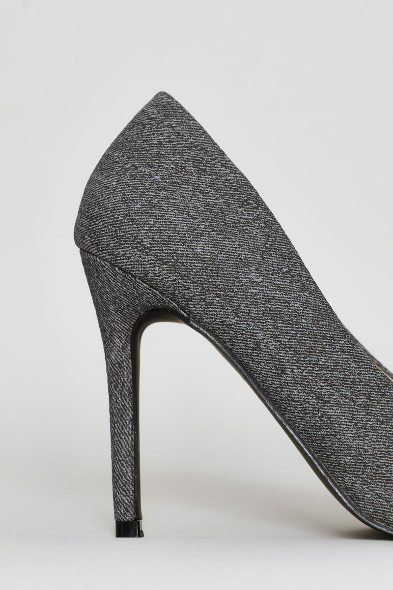 Tweed Pointy Stiletto Heel - Grey